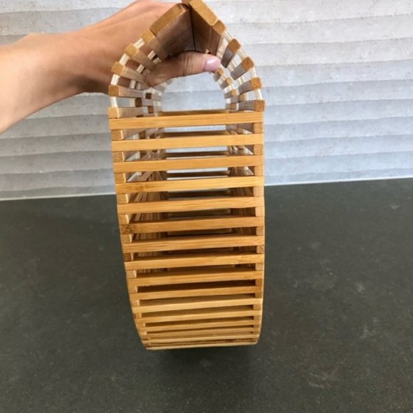 Handmade Woven Bamboo Beach Bag Tote Purse - Picture 3 of 12